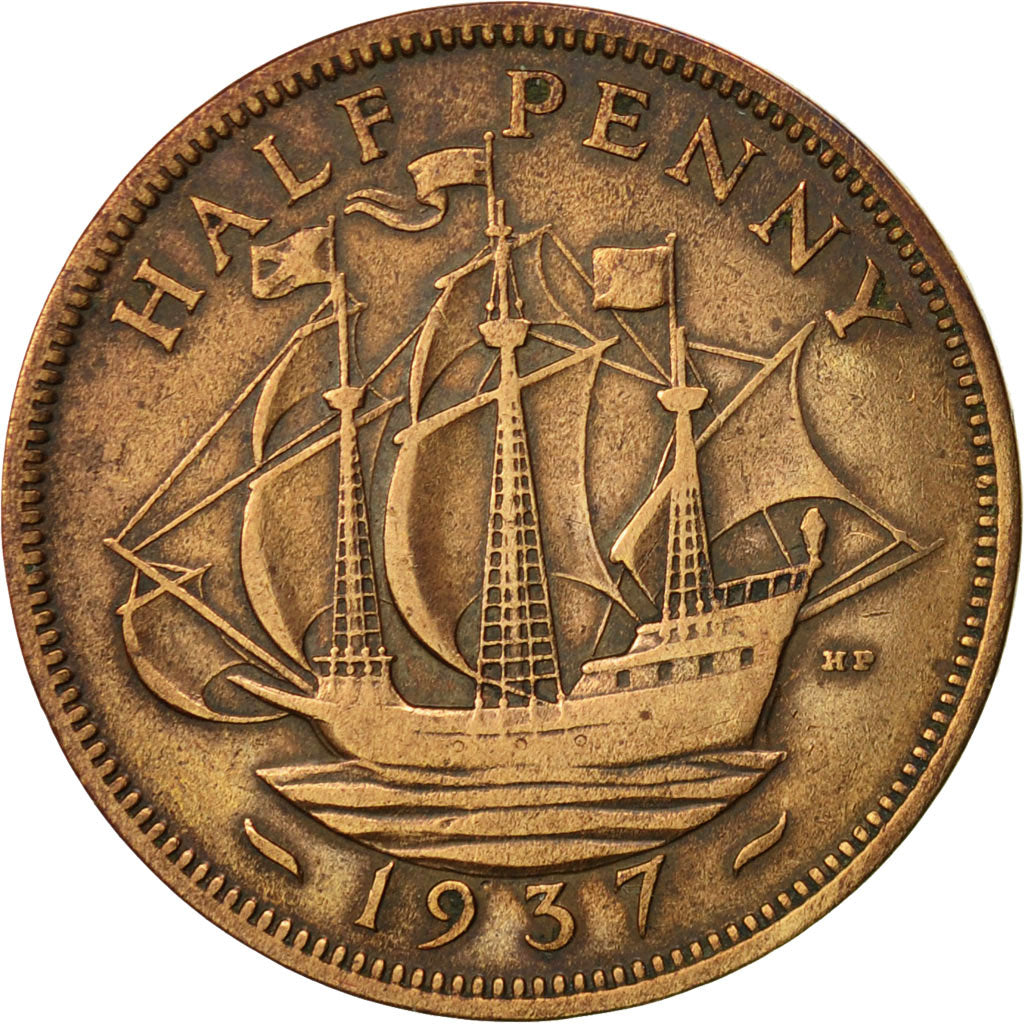 Coin, Great Britain, George VI, 1/2 Penny, 1937, EF(40-45), Bronze, KM:844