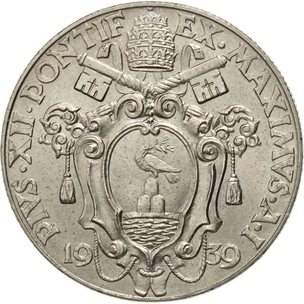 VATICAN CITY, 2 Lire, 1939, KM #27, MS(63), Nickel, 29, 9.82