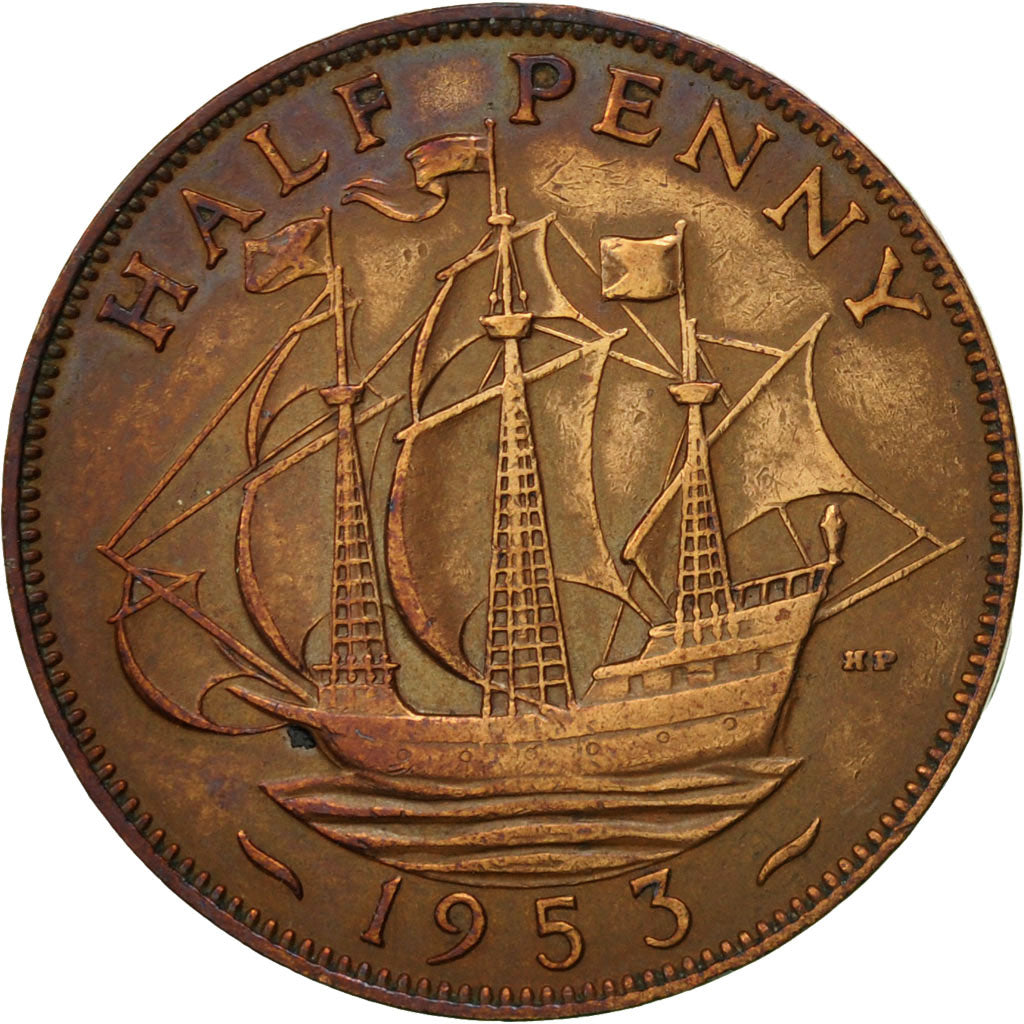 Great Britain, Elizabeth II, 1/2 Penny, 1953, EF(40-45), Bronze, KM:882