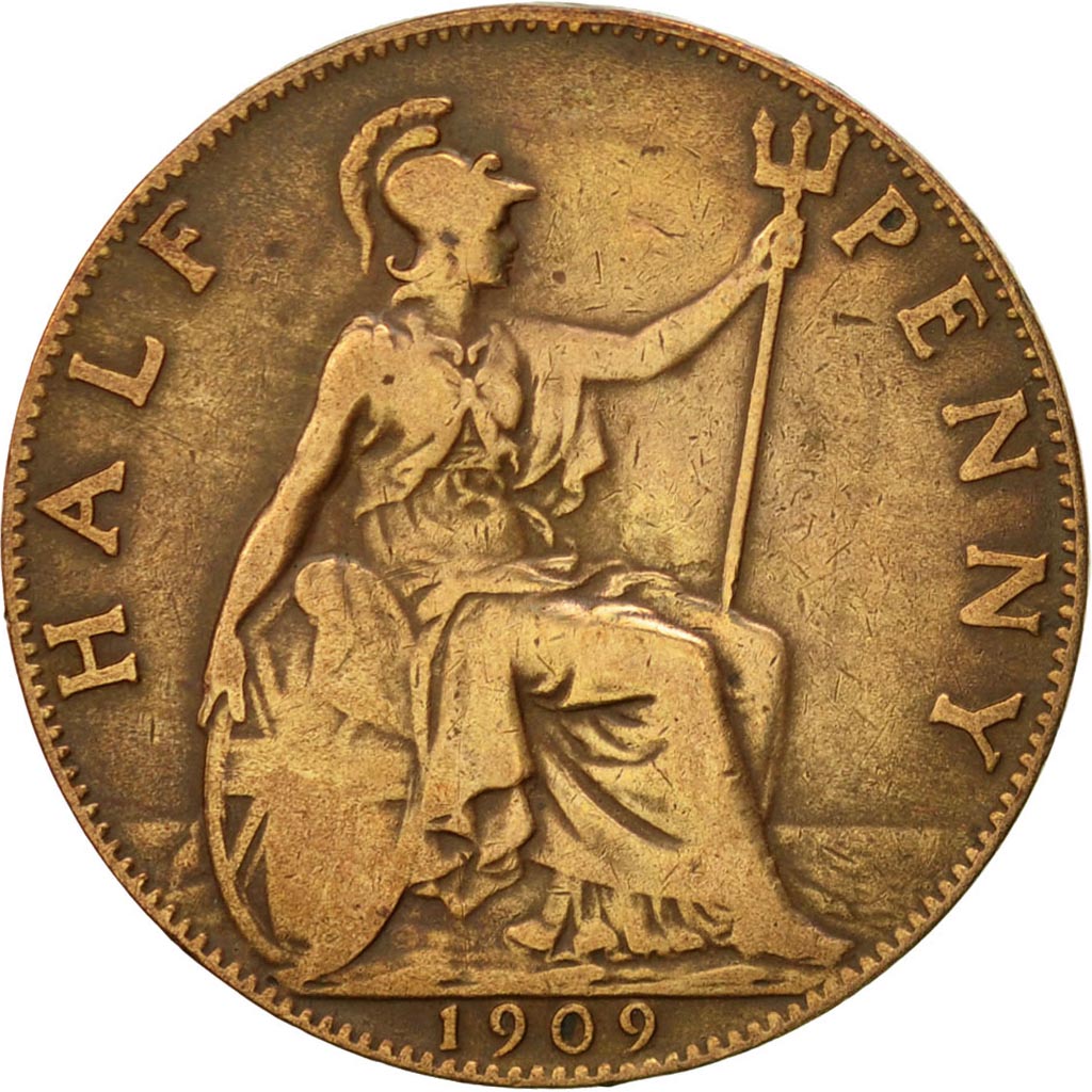 Great Britain, Edward VII, 1/2 Penny, 1909, VF(30-35), Bronze, KM:793.2