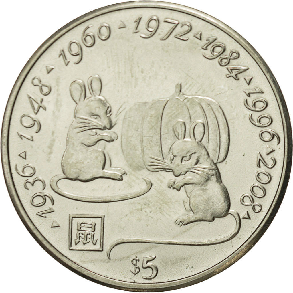 Liberia, 5 Dollars, Two rats and pumpkin, 1997, MS(64), Copper-nickel, KM:351