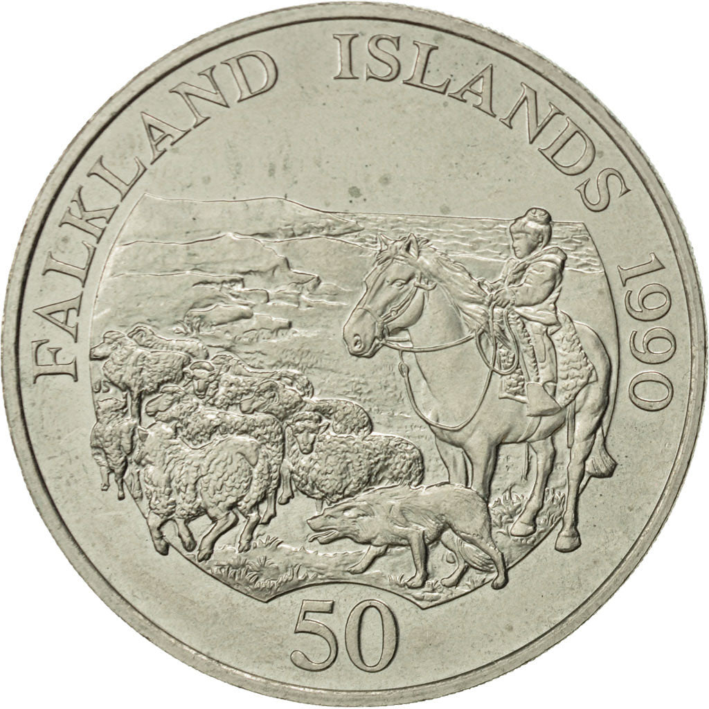 Falkland Islands, Elizabeth II, 50 Pence, 1990, MS(60-62), Copper-nickel, KM:26