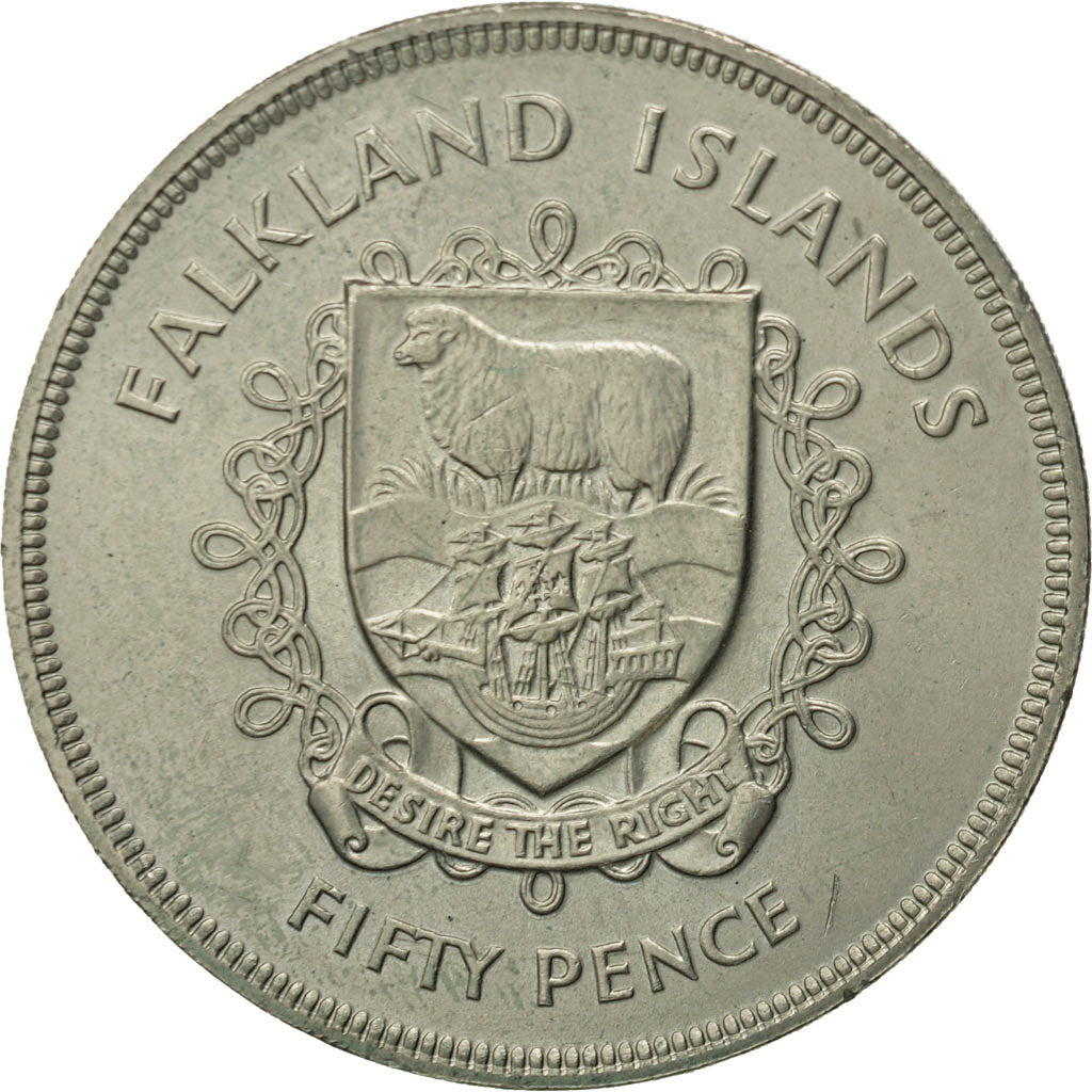 Falkland Islands, Elizabeth II, 50 Pence, 1977, SUP+, Copper-nickel, KM:10