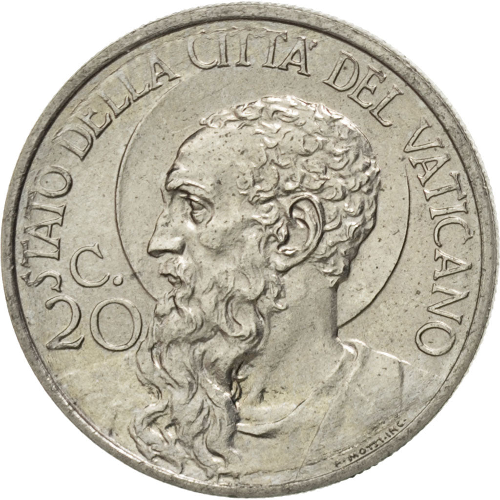 VATICAN CITY, 20 Centesimi, 1939, KM #24, MS(63), Nickel, 4.01