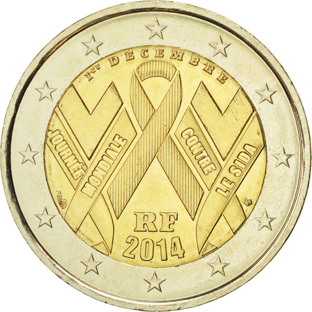 Coin, France, 2 Euro, Sida, 2014, MS(63), Bi-Metallic