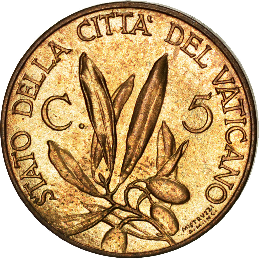 VATICAN CITY, 5 Centesimi, 1939, KM #22, MS(63), Aluminum-Bronze, 2.99