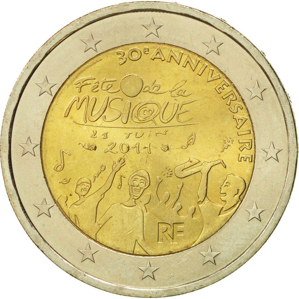 Moneda, Francia, 2 Euro, Fête Musique, 2011, EBC, Bimetálico, KM:1789