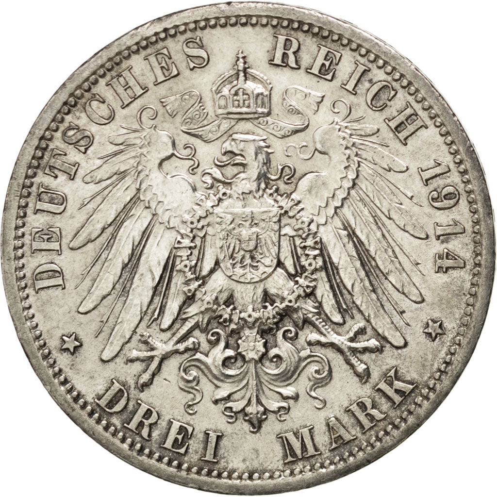 GERMAN STATES, 3 Mark, 1914, Berlin, KM #538, AU(55-58), Silver, 33, 16.68