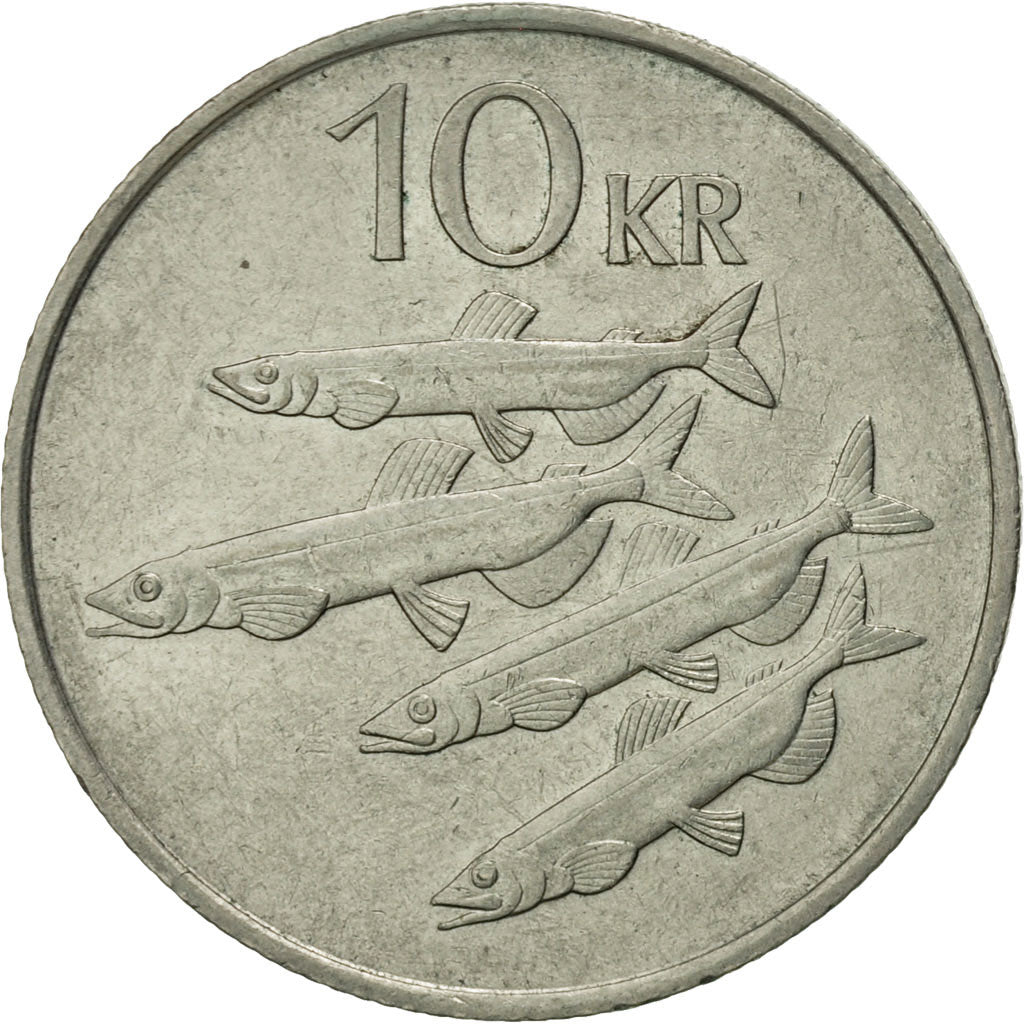 Coin, Iceland, 10 Kronur, 1987, AU(50-53), Copper-nickel, KM:29.1