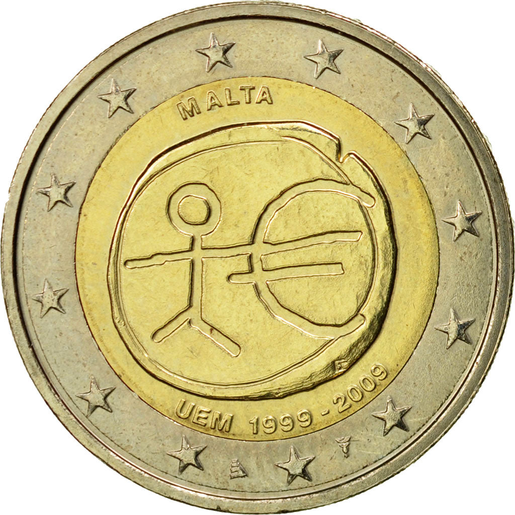 Malta, 2 Euro, 10 Jahre Euro, 2009, AU(55-58), Bi-Metallic, KM:134