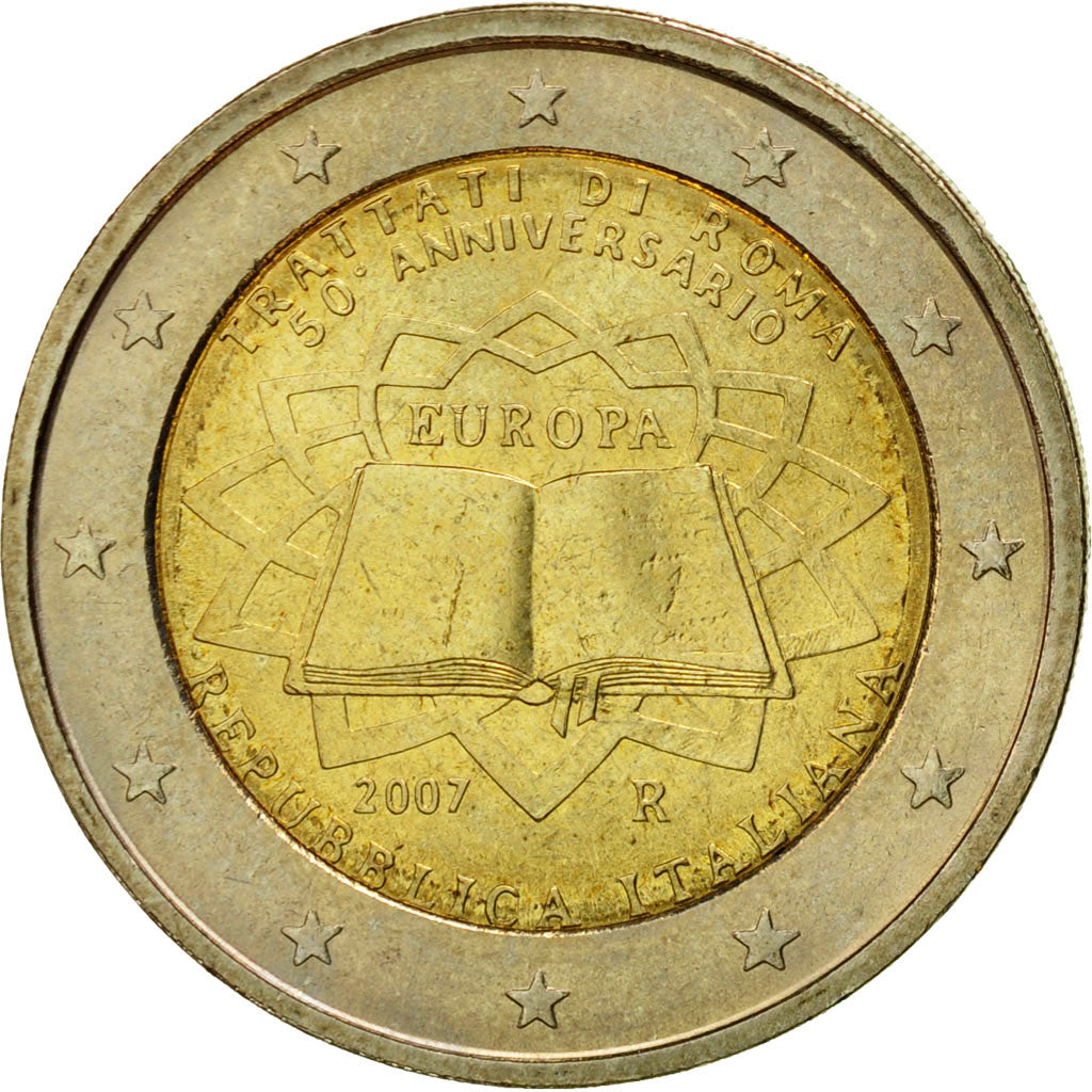 Italy, 2 Euro, Traité de Rome 50 ans, 2007, AU(55-58), Bi-Metallic