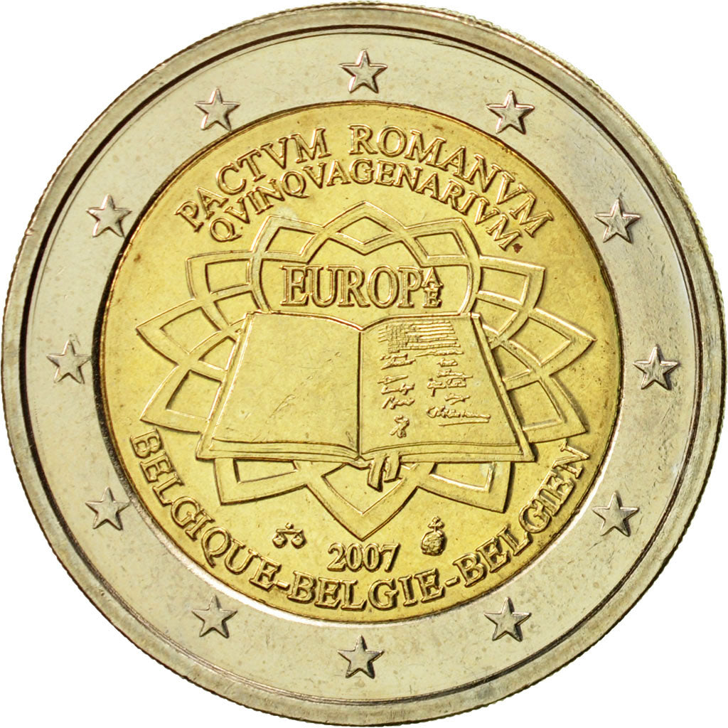 Belgium, 2 Euro, Traité de Rome 50 ans, 2007, MS(63), Bi-Metallic