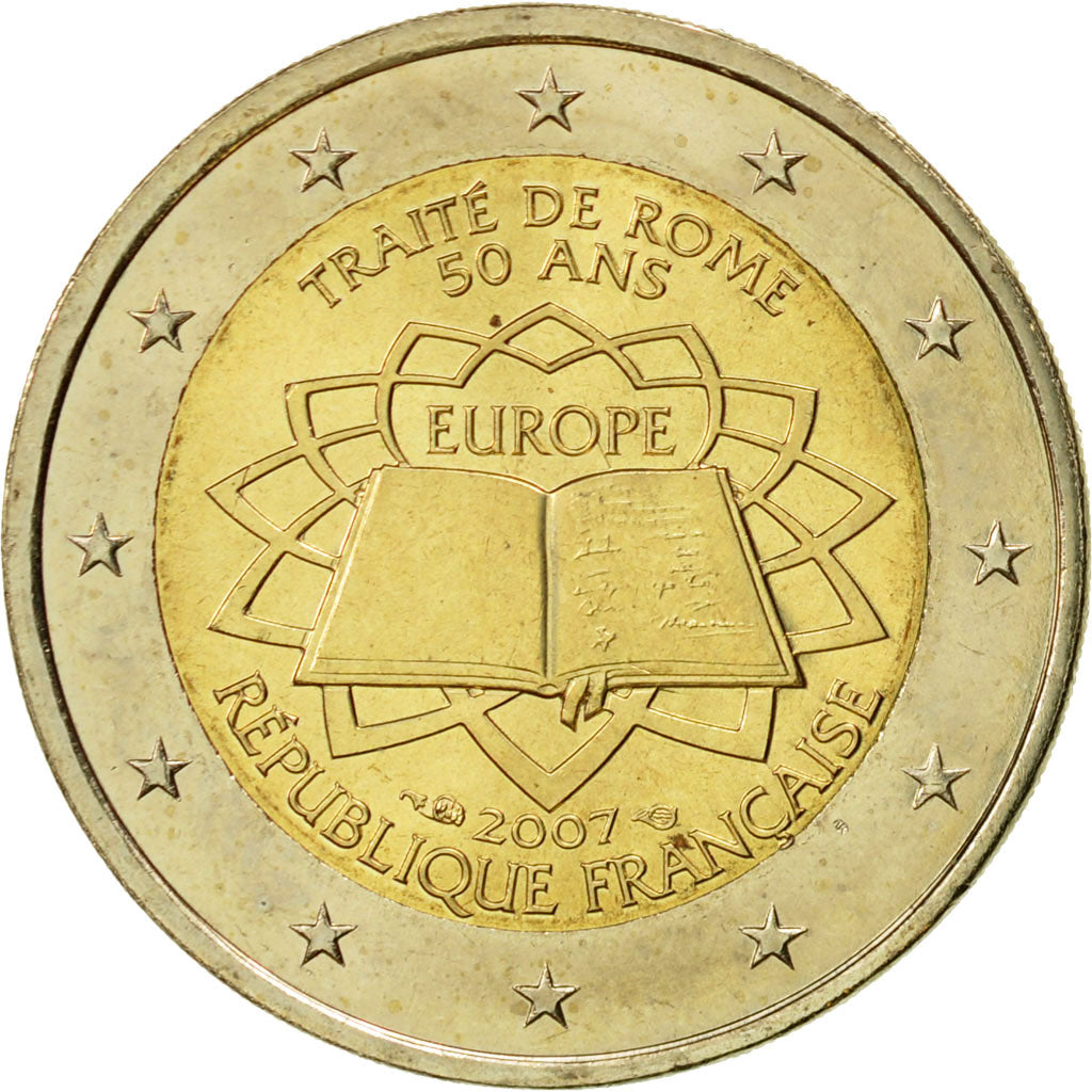 France, 2 Euro, Traité de Rome 50 ans, 2007, MS(60-62), Bi-Metallic