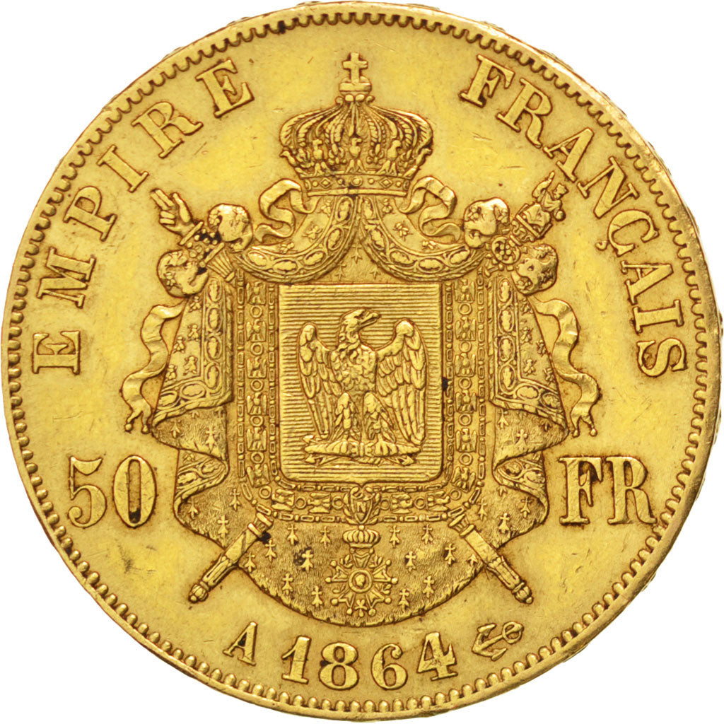FRANCE, Napoléon III, 50 Francs, 1864, Paris, KM #804.1, AU(50-53), Gold, Gadour
