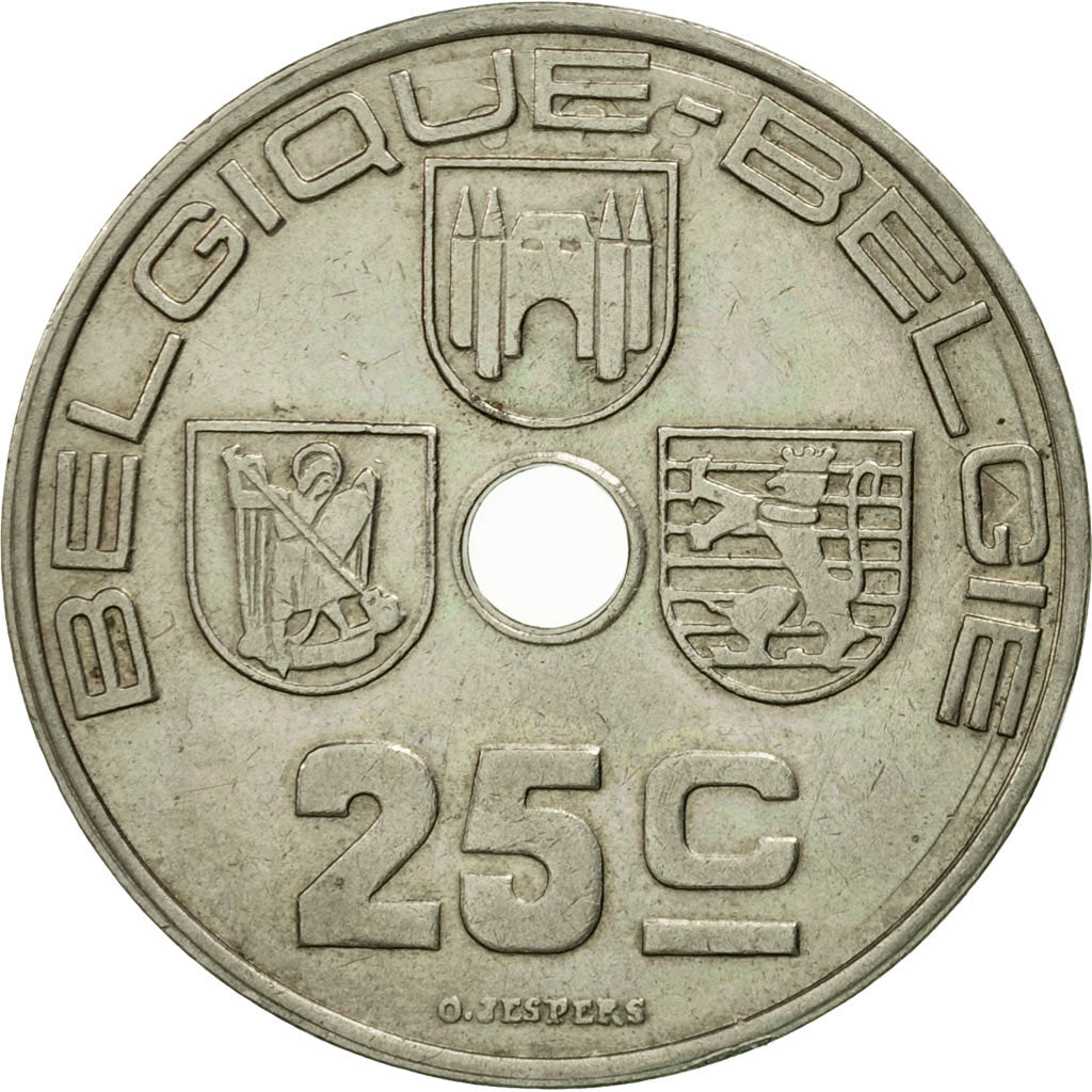 Moneta, Belgio, 25 Centimes, 1938, BB+, Nichel-ottone, KM:114.1