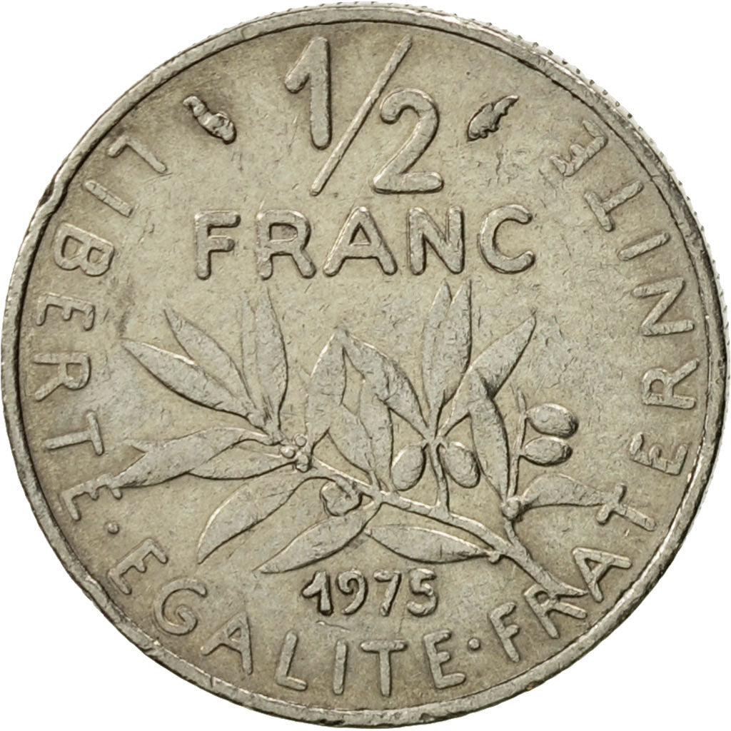 Munten, Frankrijk, Semeuse, 1/2 Franc, 1975, Paris, ZF+, Nickel, KM:931.1