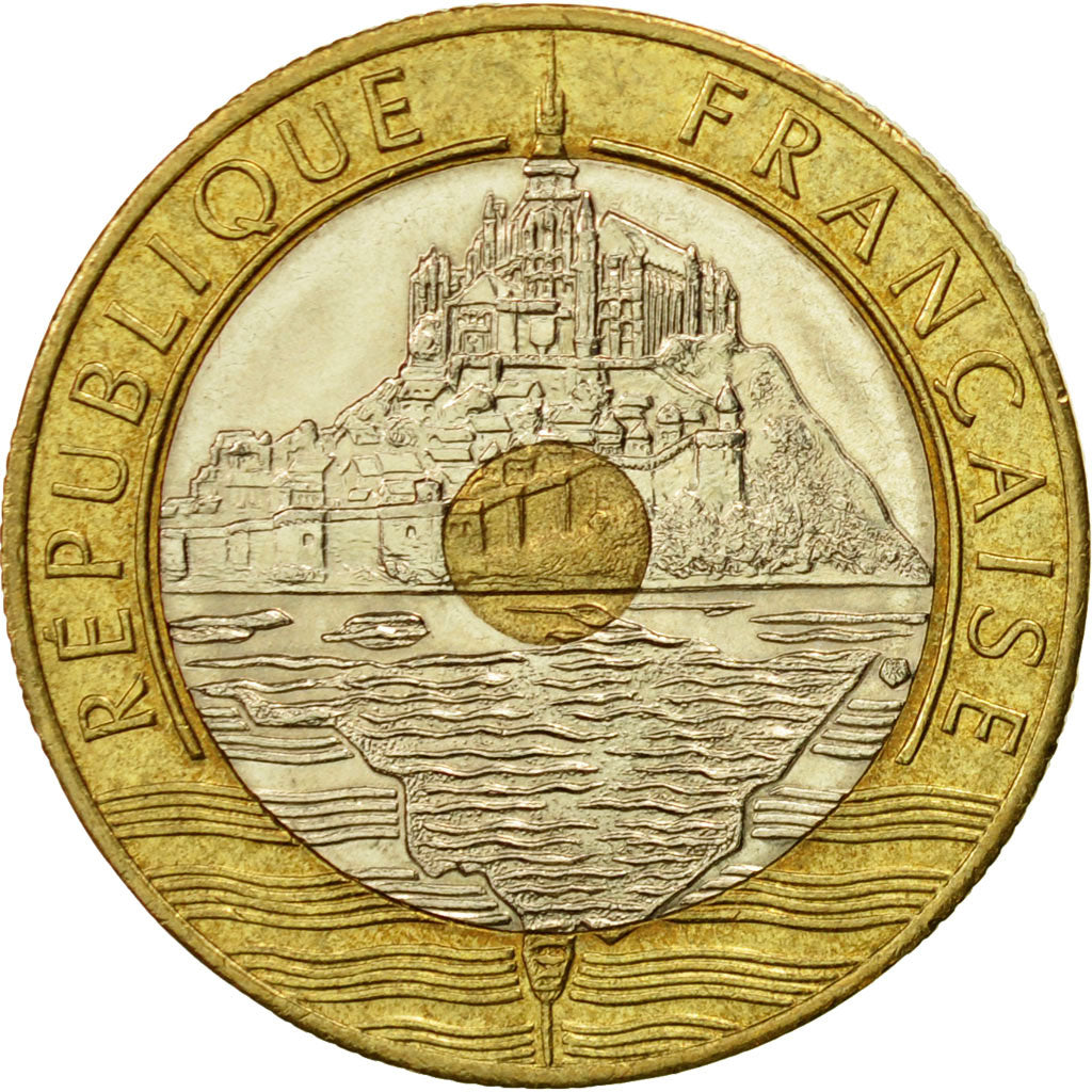 Coin, France, Mont Saint Michel, 20 Francs, 1993, Paris, MS(63), Tri-Metallic