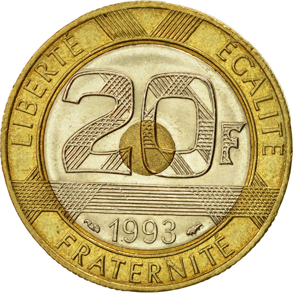 Coin, France, Mont Saint Michel, 20 Francs, 1993, Paris, MS(63), Tri-Metallic