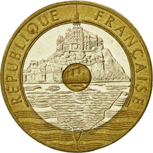 Moneda, Francia, Mont Saint Michel, 20 Francs, 1992, Paris, MBC+, Trimetálico