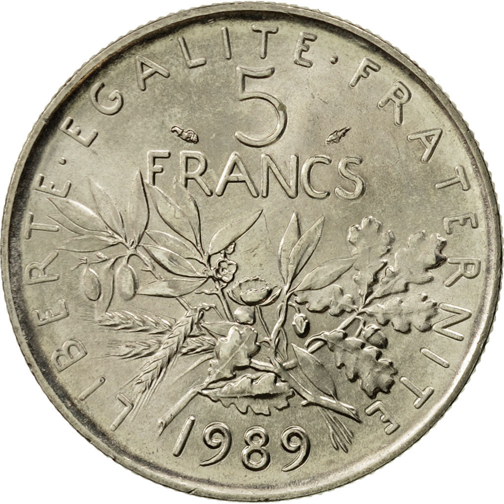 Coin, France, Semeuse, 5 Francs, 1989, Paris, MS(63), Nickel Clad Copper-Nickel