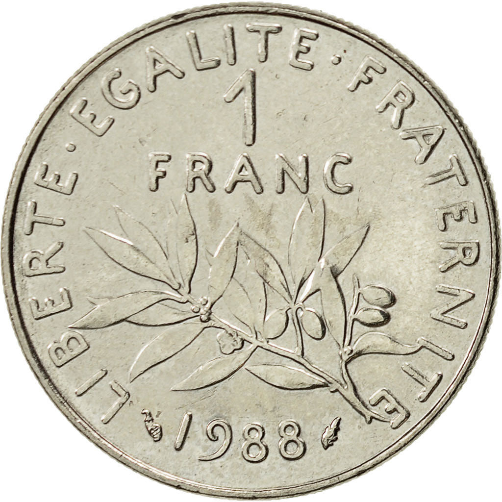 France, Semeuse, Franc, 1988, Paris, AU(55-58), Nickel, KM:925.1, Gadoury:474