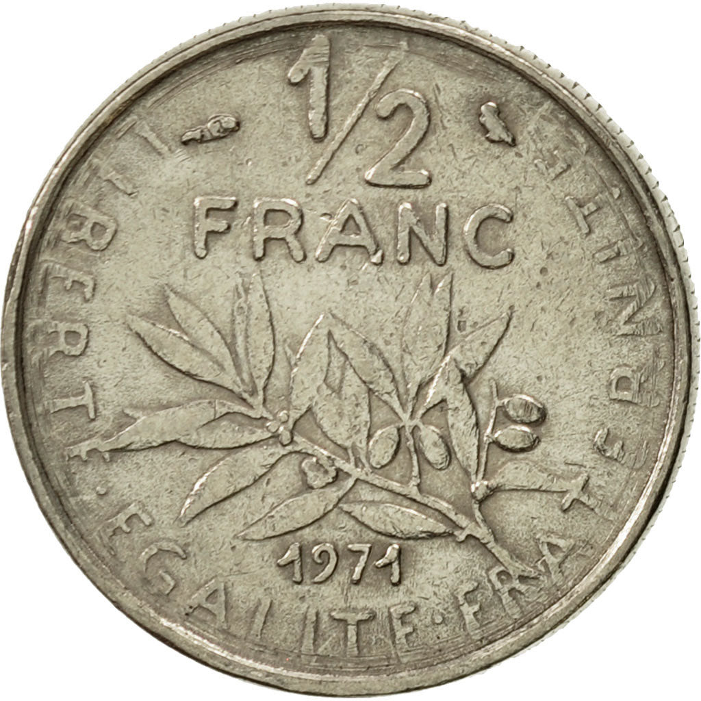 Moneta, Francja, Semeuse, 1/2 Franc, 1971, Paris, AU(50-53), Nikiel, KM:931.1