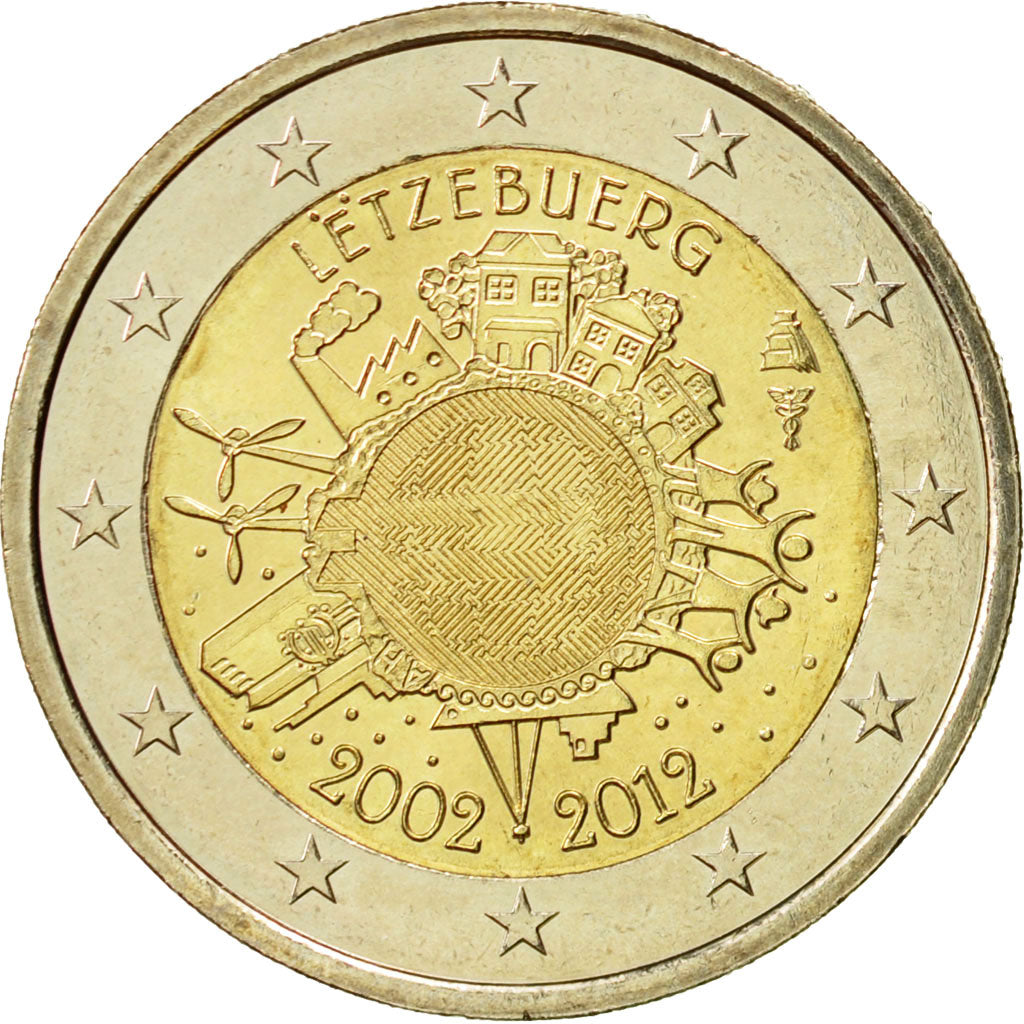 Luxembourg, 2 Euro, 10 ans de l'Euro, 2012, MS(63), Bi-Metallic, KM:119