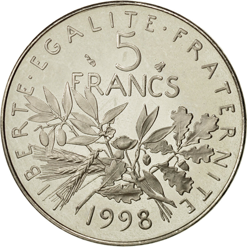 Coin, France, Semeuse, 5 Francs, 1998, Paris, MS(63), Nickel Clad Copper-Nickel