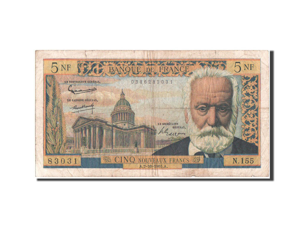 France, 5 Nouveaux Francs, 5 NF 1959-1965 ''Victor Hugo'', 1965, KM #141a,...