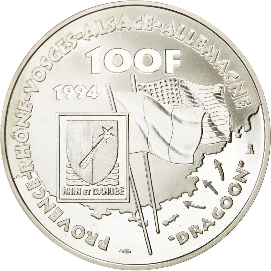 France, Lattre de Tassigny, 100 Francs, 1994, Paris, MS(65-70), Silver, KM:1044