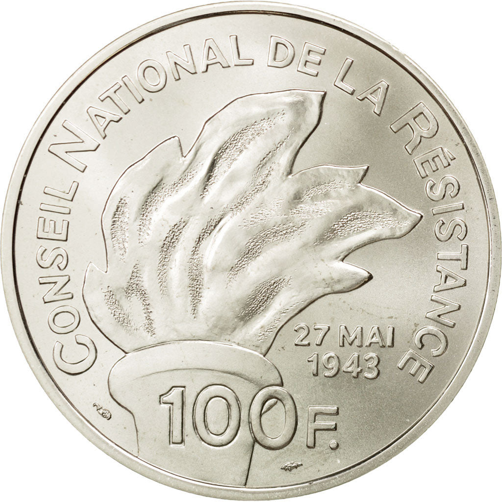 France, Jean Moulin, 100 Francs, 1993, Silver, KM:1023