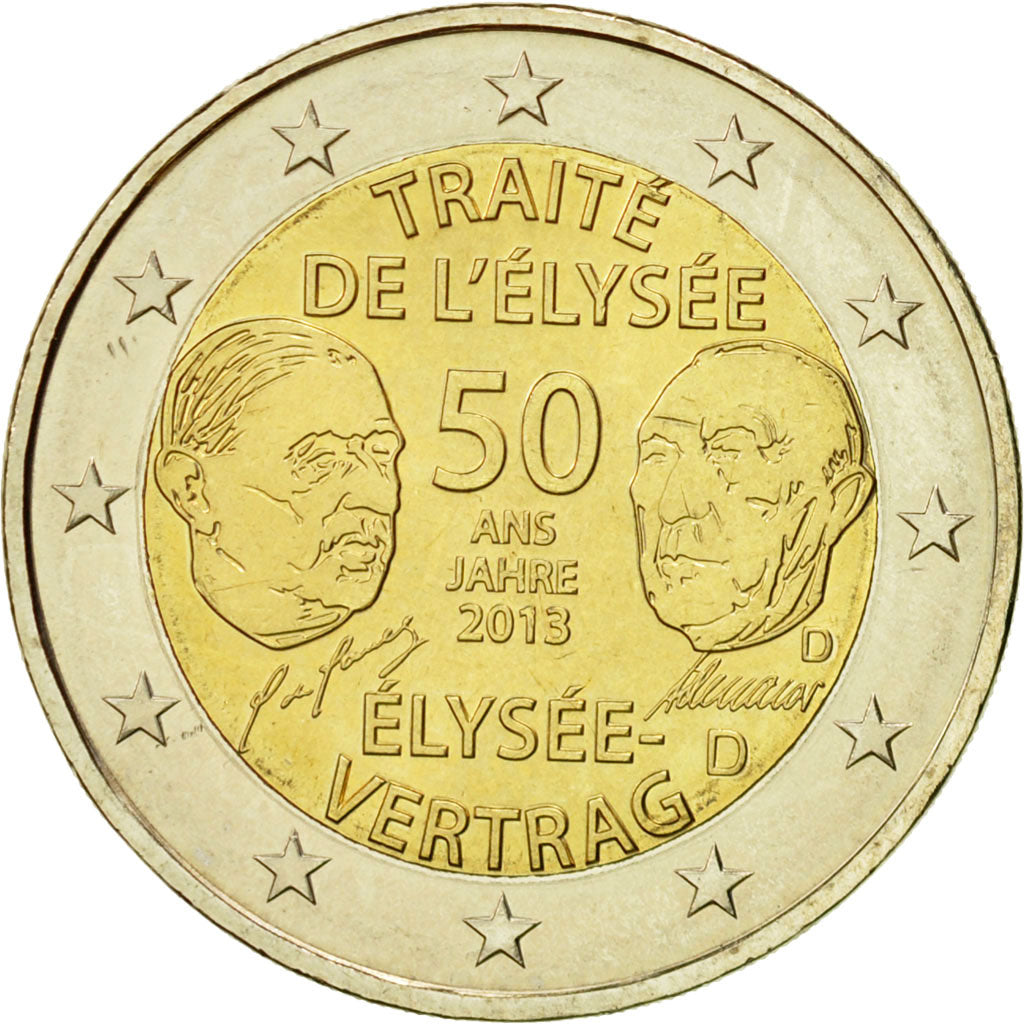 Germany, 2 Euro, Traité de l'Elysée, 2013, MS(63), Bi-Metallic