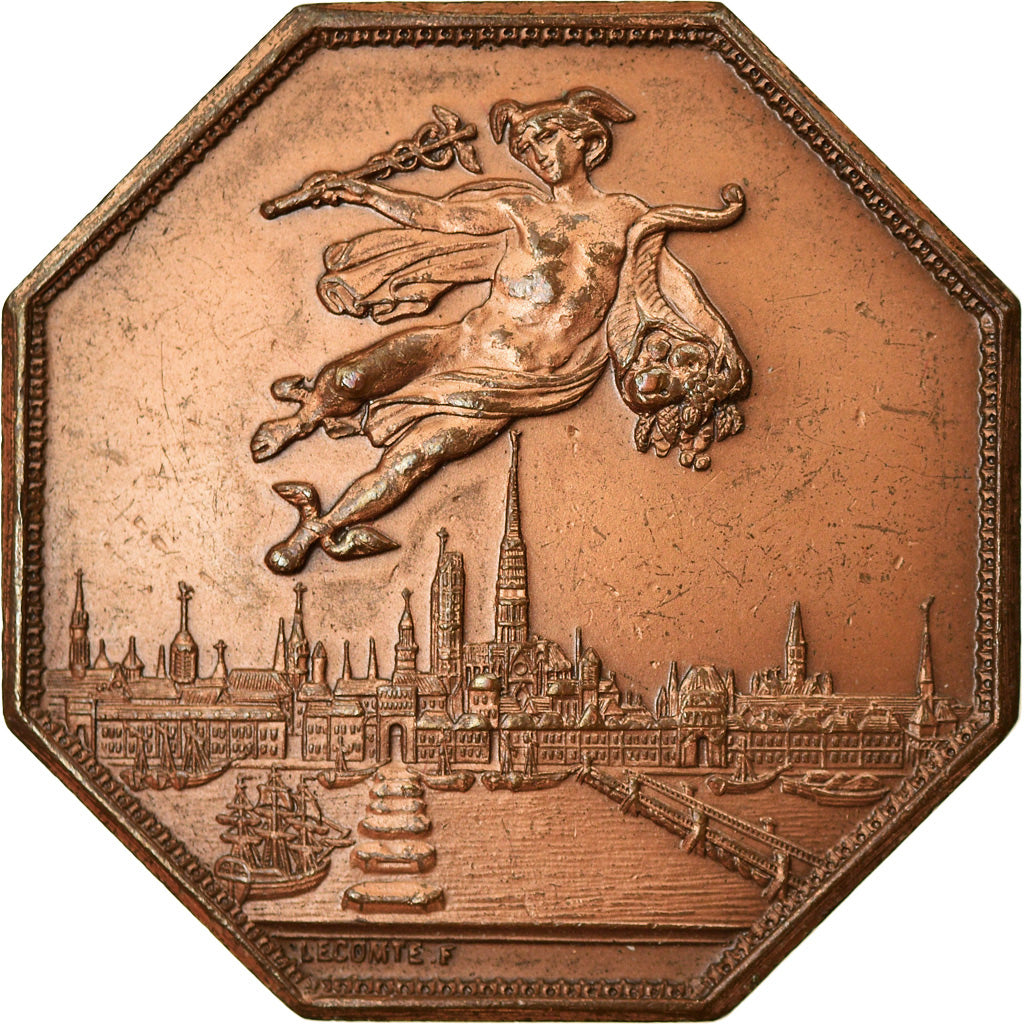 France, Token, Chambre de Commerce de Rouen, 1802, Lecomte, EF(40-45), Bronze