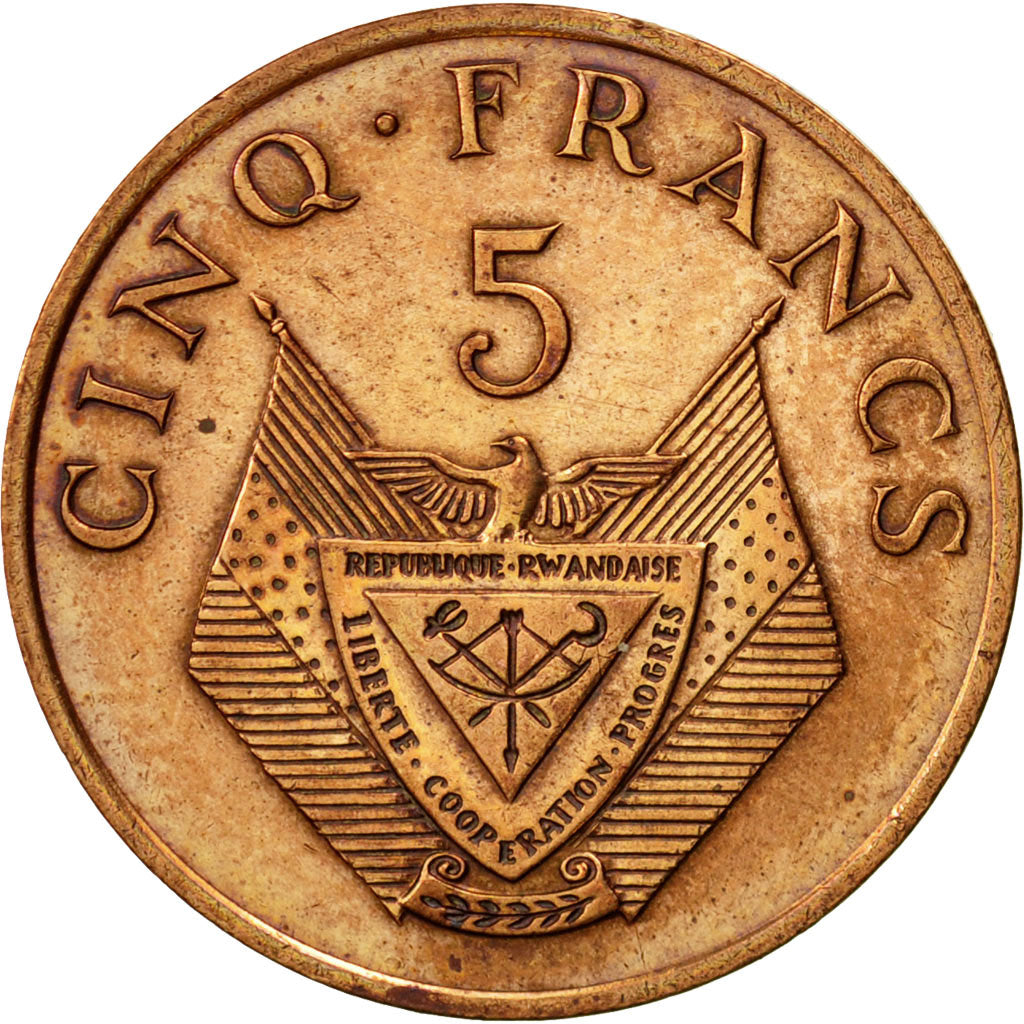 Coin, Rwanda, 5 Francs, 1987, British Royal Mint, EF(40-45), Bronze, KM:13