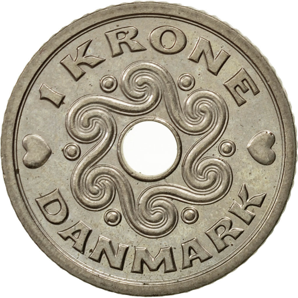 Coin, Denmark, Margrethe II, Krone, 1994, Copenhagen, AU(50-53), Copper-nickel