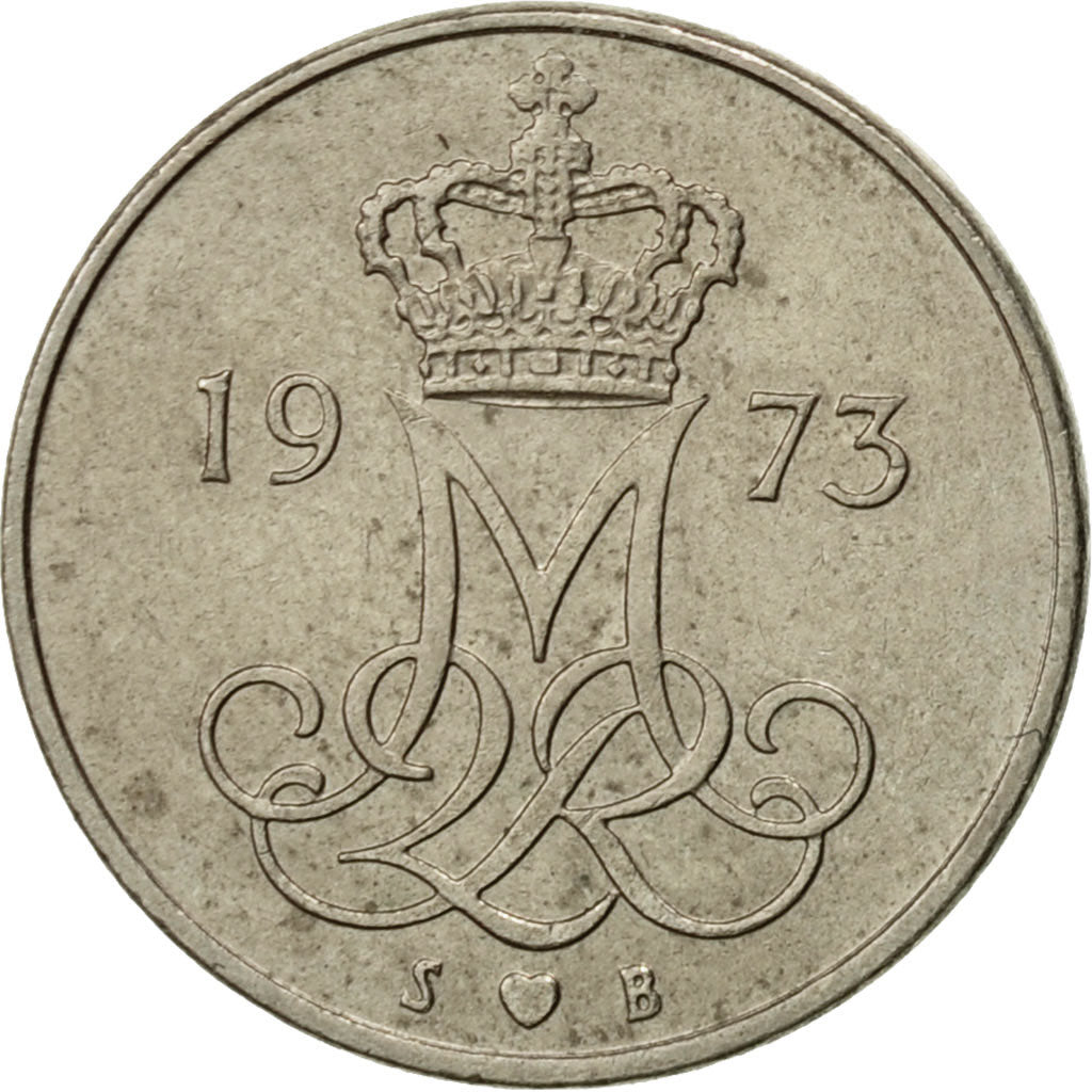 Coin, Denmark, Margrethe II, 10 Öre, 1973, Copenhagen, EF(40-45)