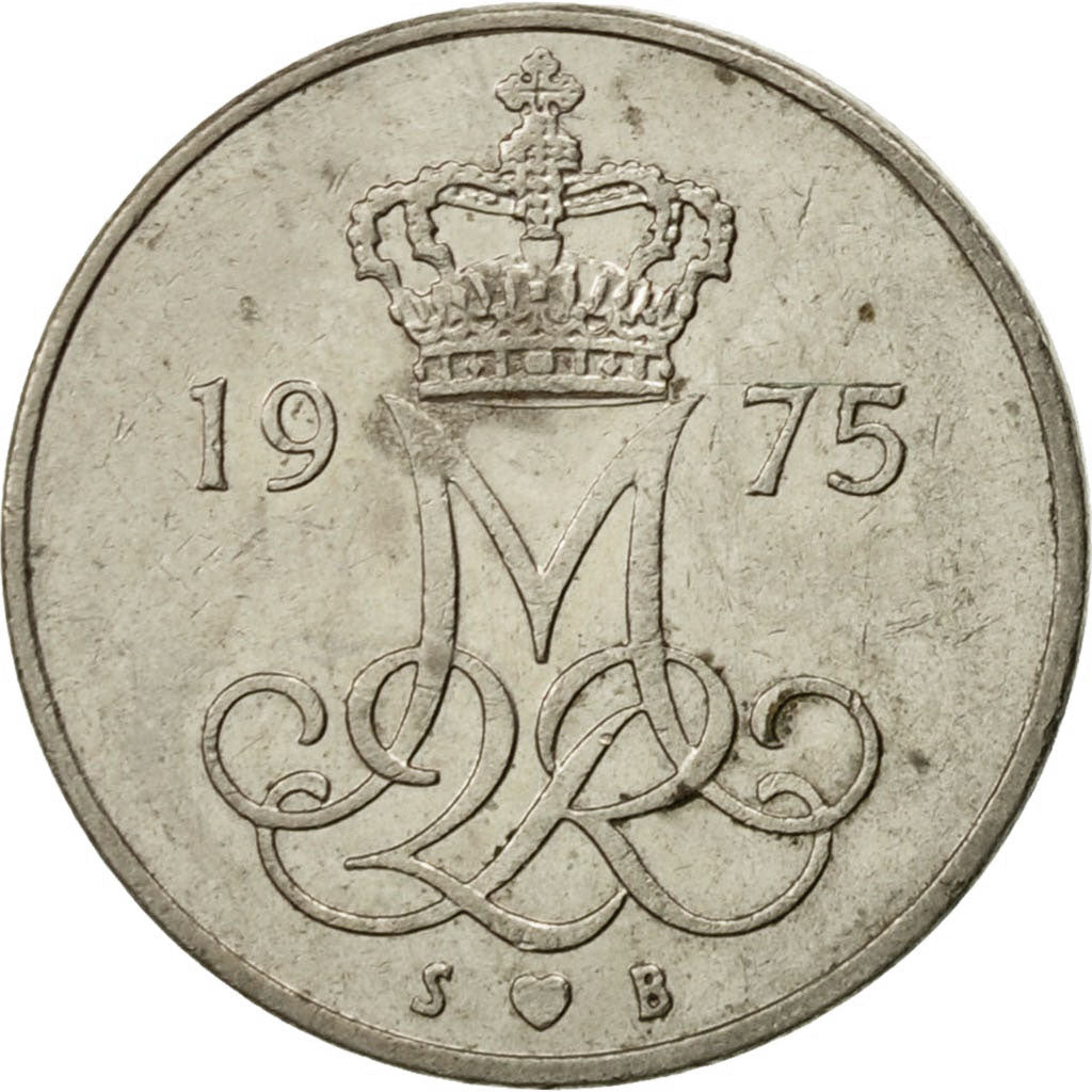 Coin, Denmark, Margrethe II, 10 Öre, 1975, Copenhagen, EF(40-45)