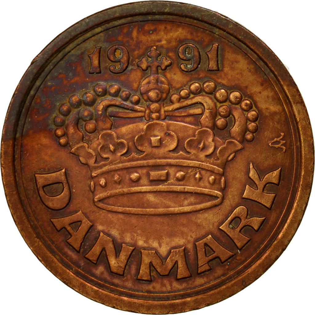 Coin, Denmark, Margrethe II, 25 Öre, 1991, Copenhagen, EF(40-45), Bronze