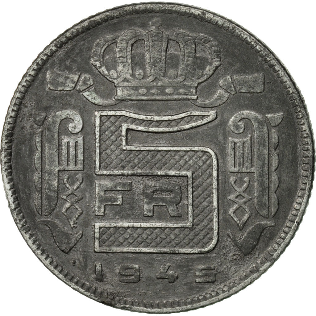 Coin, Belgium, 5 Francs, 5 Frank, 1945, EF(40-45), Zinc, KM:129.1
