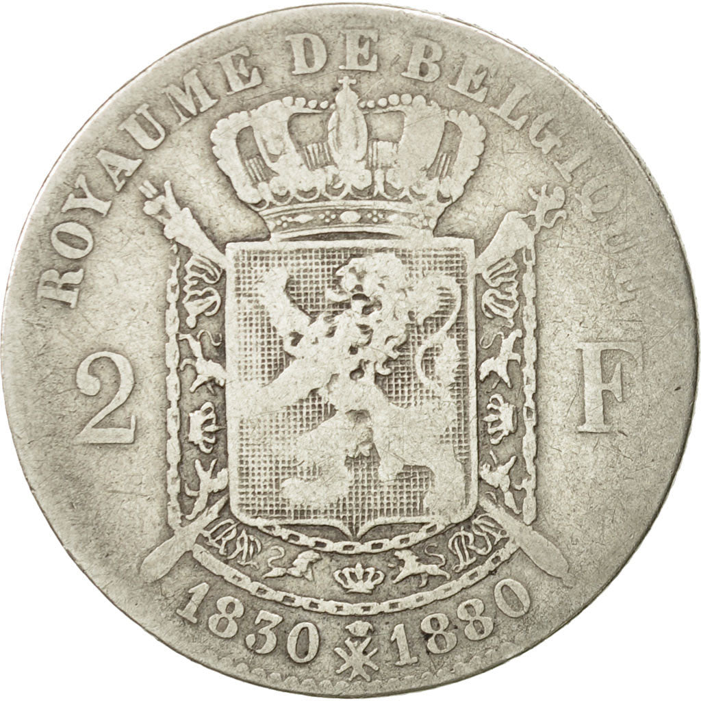 Belgium, Leopold II, 2 Francs, 2 Frank, 1880, VF(30-35), Silver, KM:39
