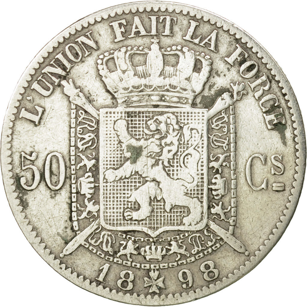 Moneta, Belgio, Leopold II, 50 Centimes, 1898, MB+, Argento, KM:26