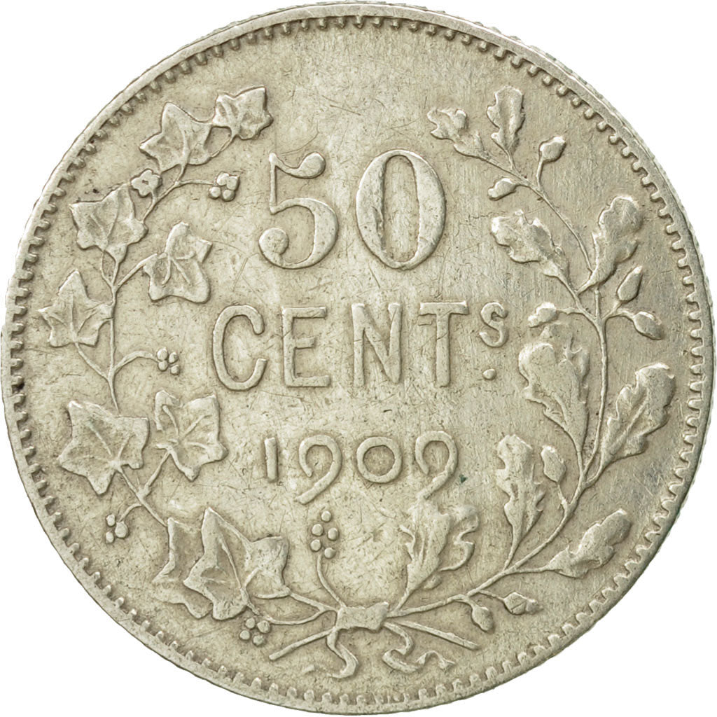 Bélgica, 50 Centimes, 1909, MBC, Plata, KM:60.1