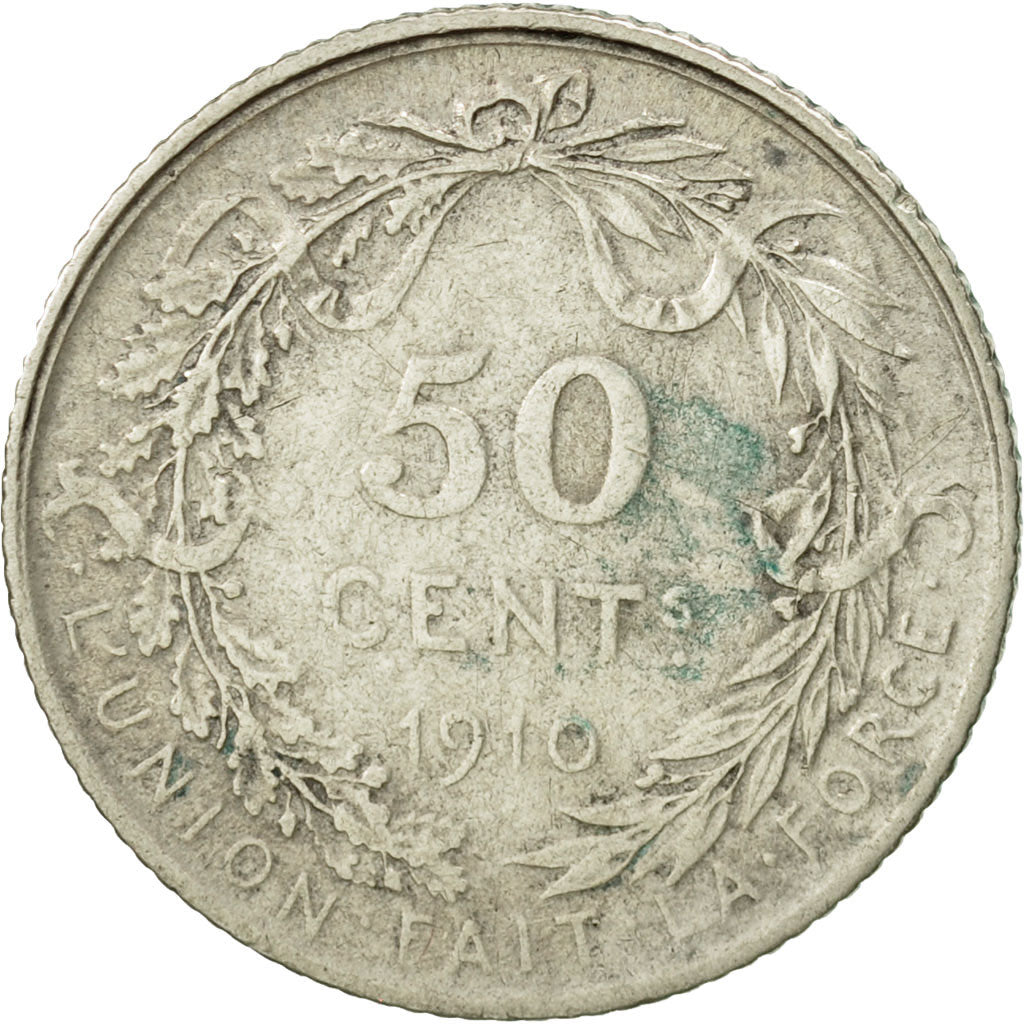 Bélgica, 50 Centimes, 1910, BC+, Plata, KM:70