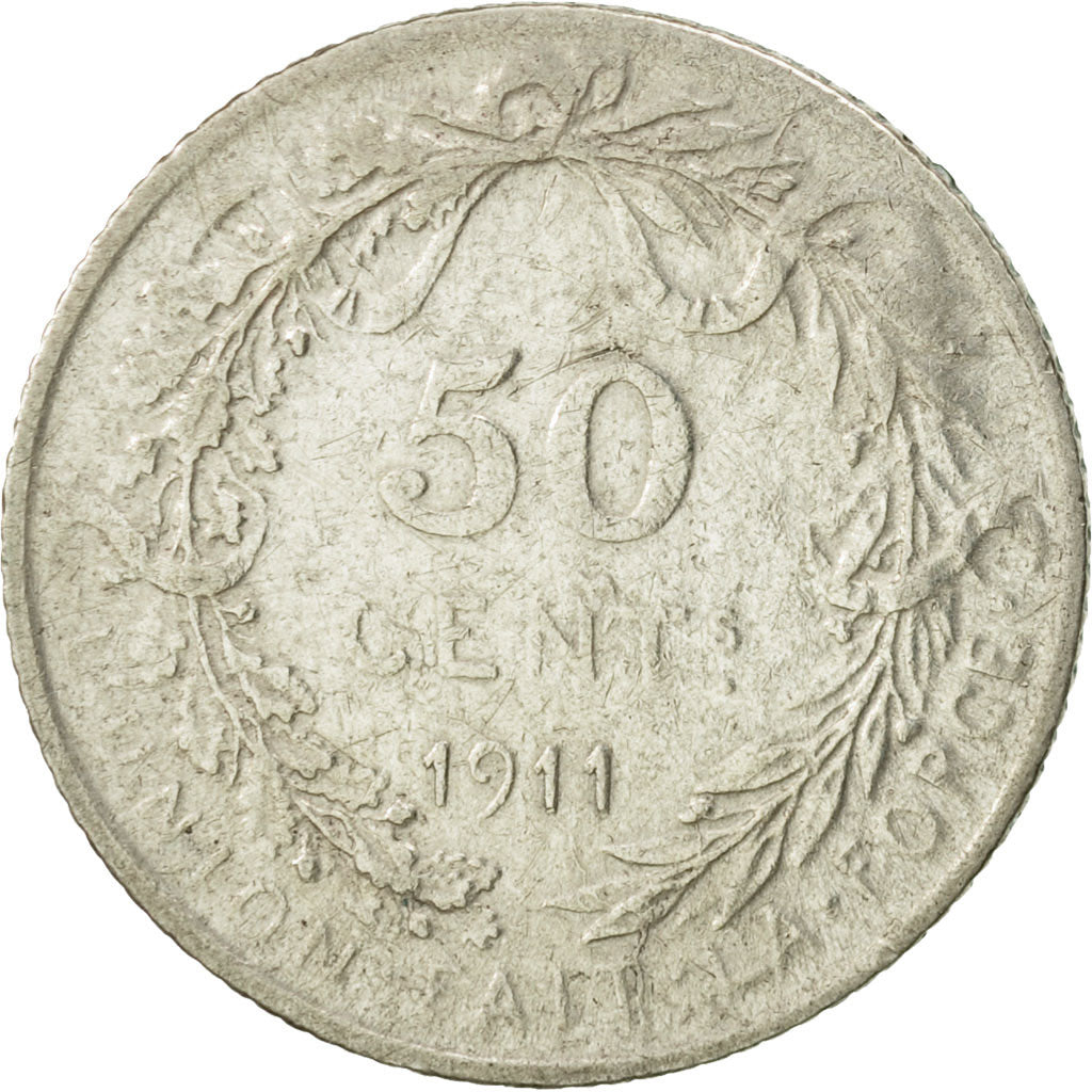Bélgica, 50 Centimes, 1911, MBC, Plata, KM:70