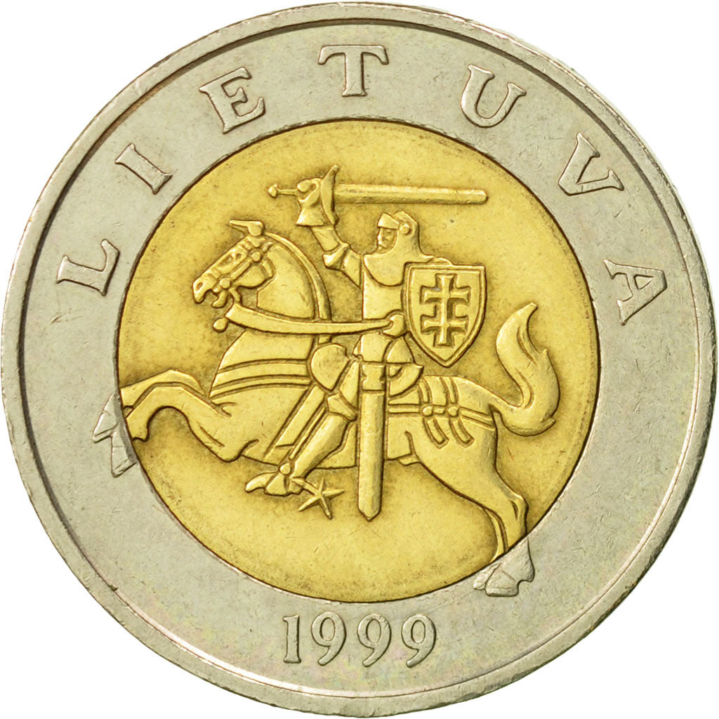 Lituania, 5 Litai, 1999, MBC, Bimetálico, KM:113