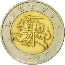 Lituania, 5 Litai, 1999, MBC, Bimetálico, KM:113