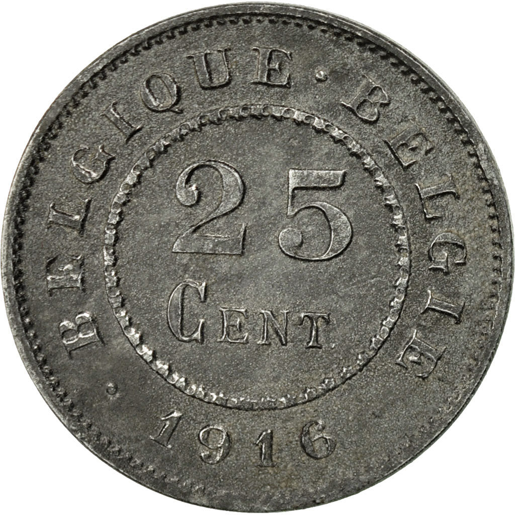Coin, Belgium, 25 Centimes, 1916, EF(40-45), Zinc, KM:82
