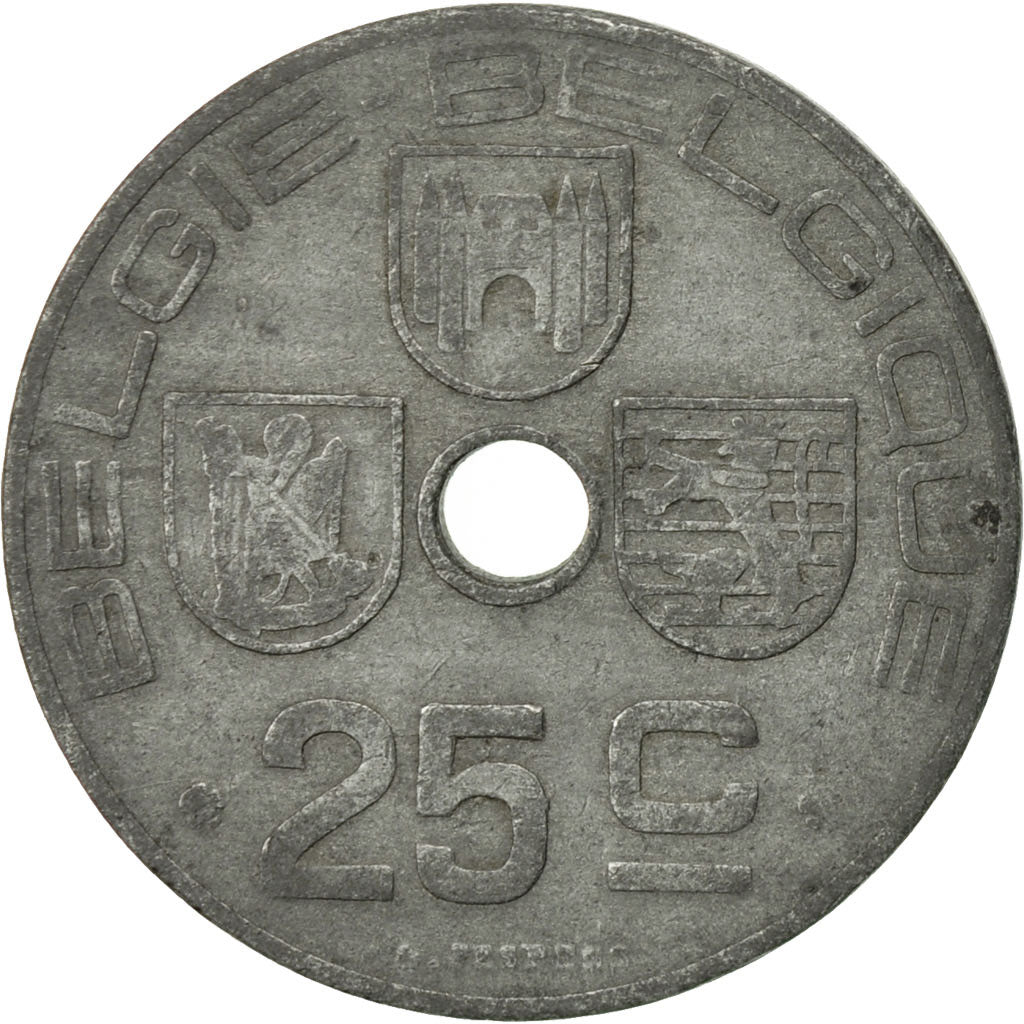 Moneta, Belgia, 25 Centimes, 1944, EF(40-45), Cynk, KM:132