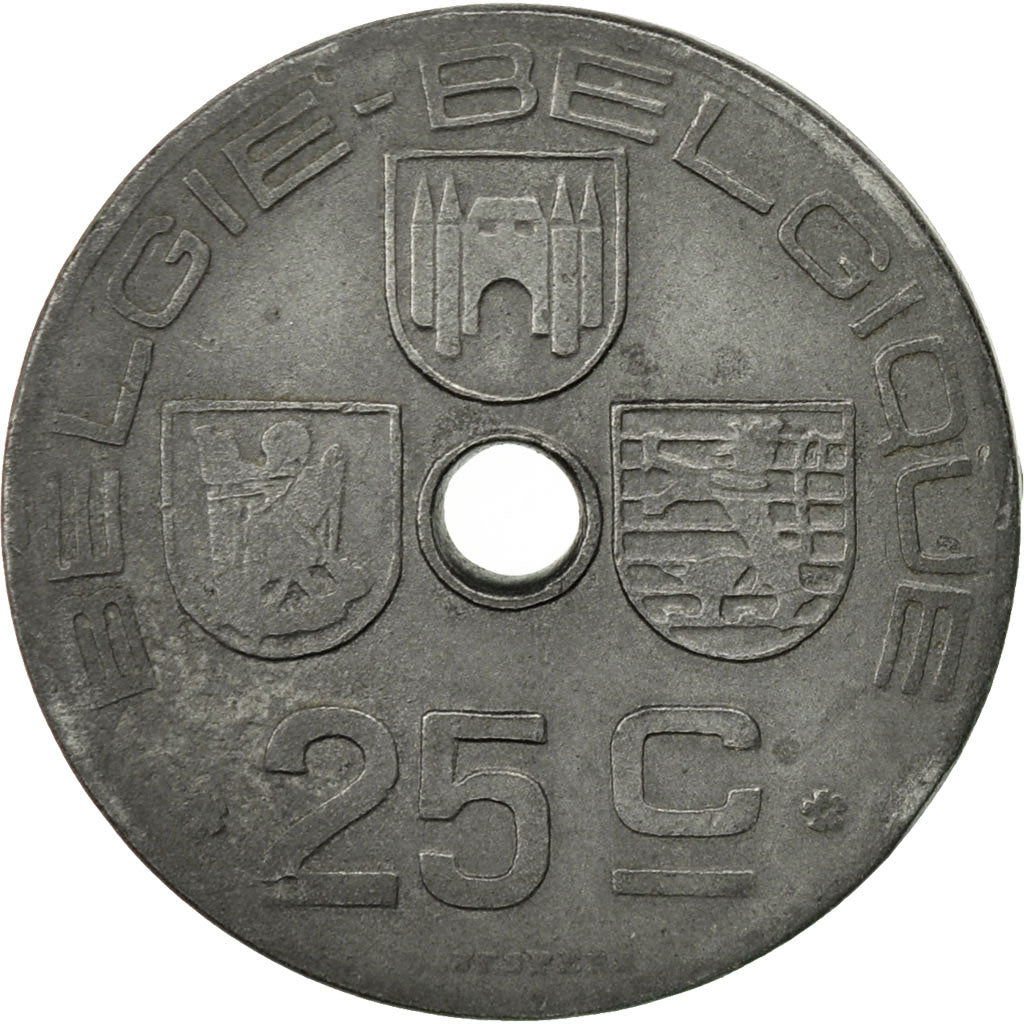 Coin, Belgium, 25 Centimes, 1942, EF(40-45), Zinc, KM:132