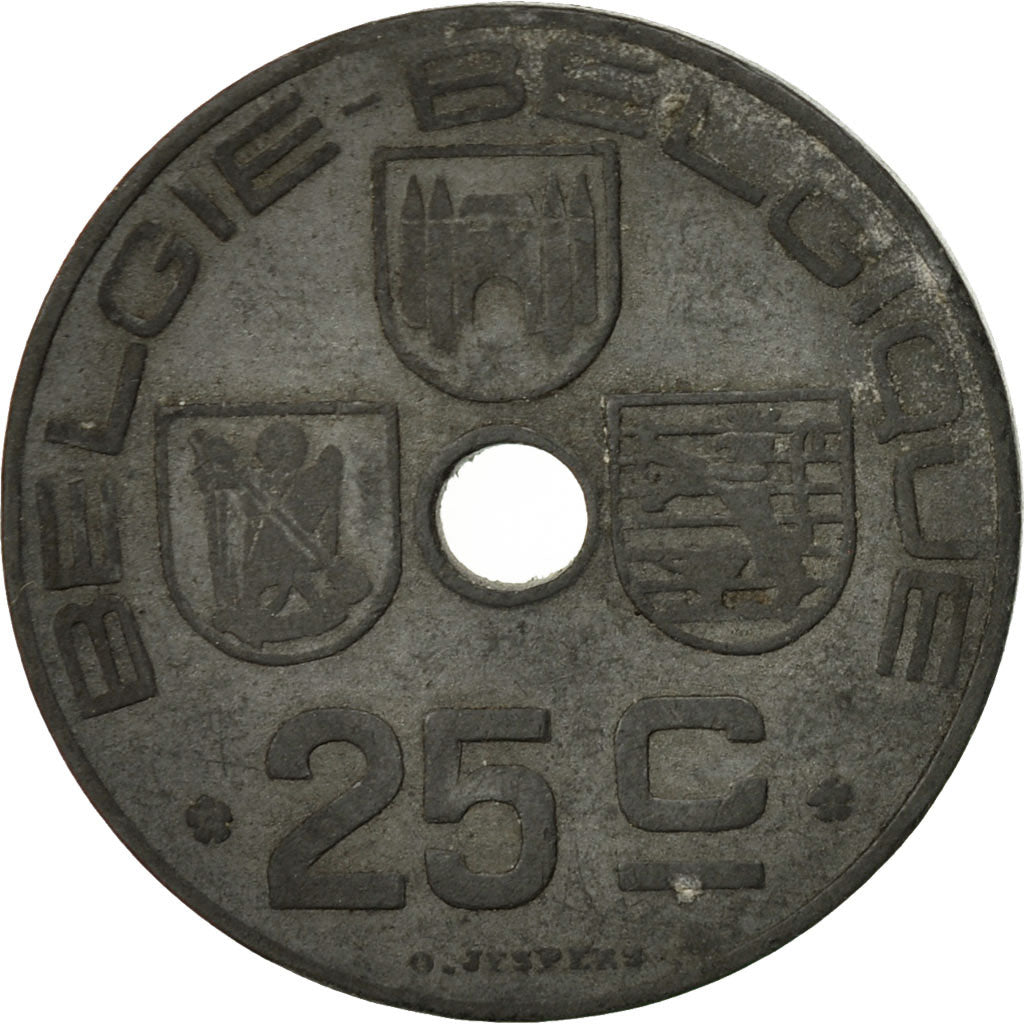 Moneta, Belgia, 25 Centimes, 1943, EF(40-45), Cynk, KM:132
